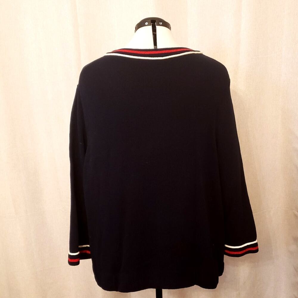 Talbots Blue Open Front Cardigan Sweater Red White Stripe Trim | SZ 3X | NWT - Picture 6 of 11